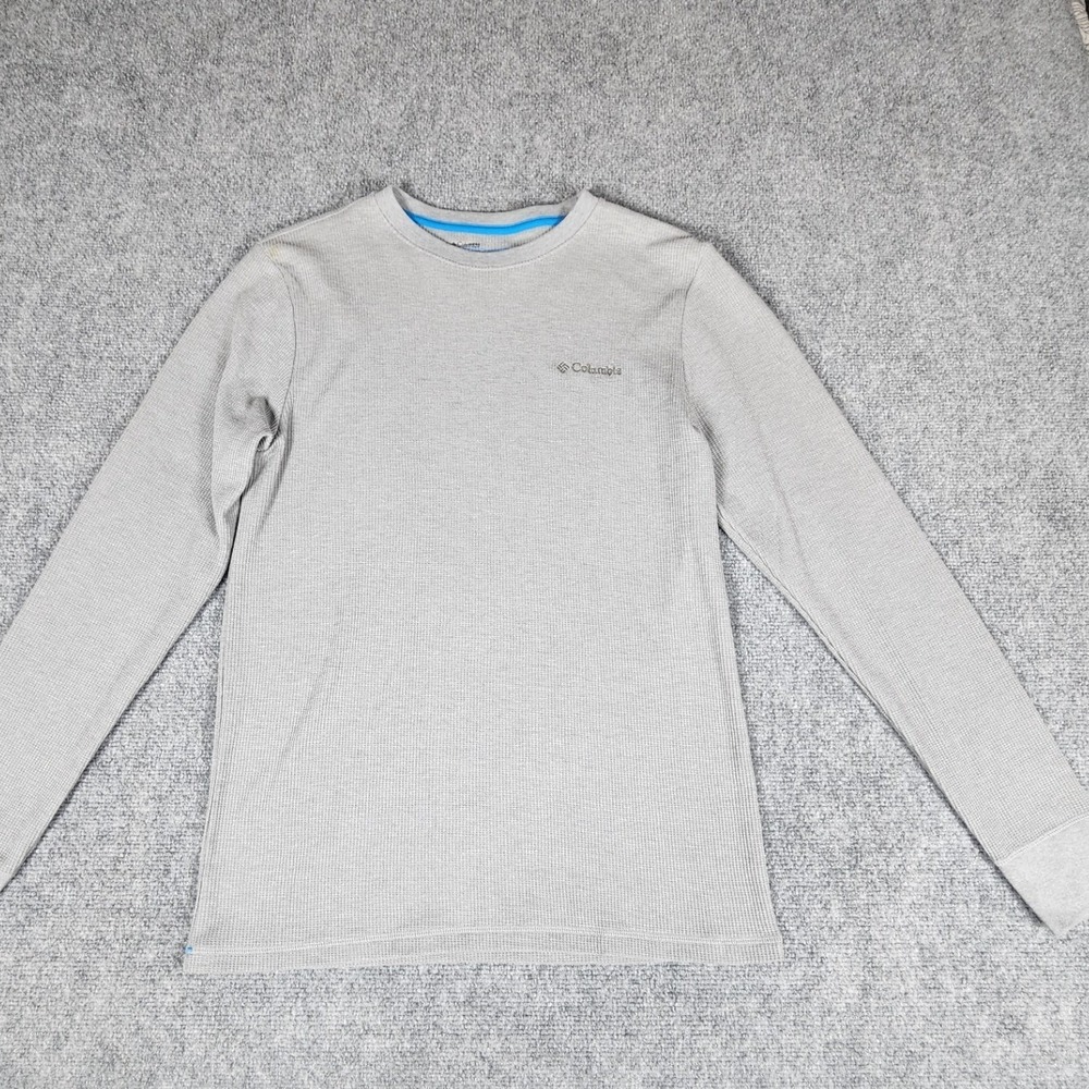 Columbia Mens Medium Gray Waffle Knit Thermal Long Sleeve Crew Neck‎ Shirt
